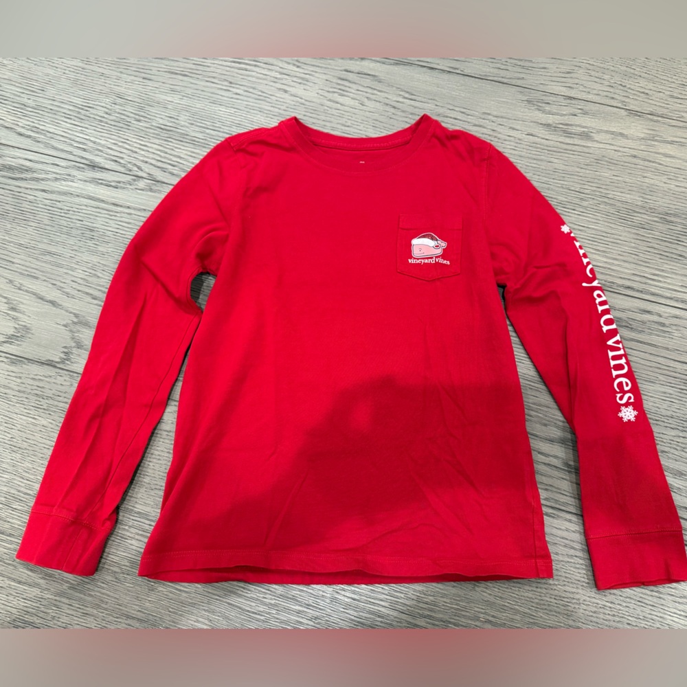 Vineyard Vines Youth Glitter Whale Santa Long Sleeve Tee